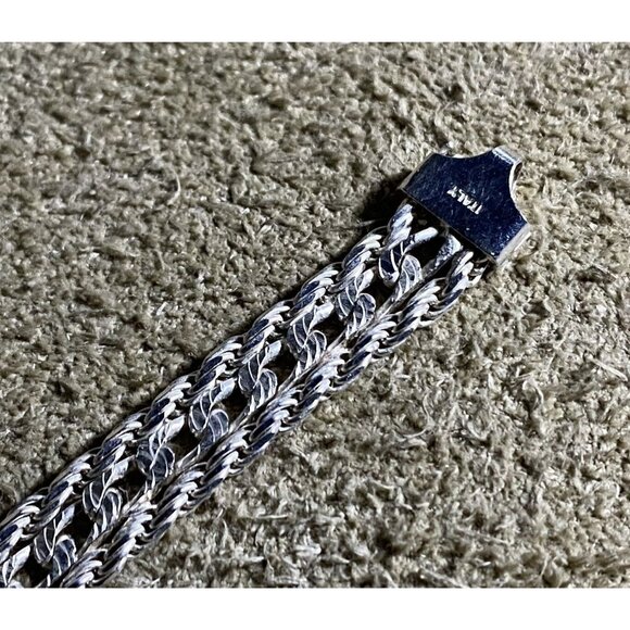 Italian .925 Silver Fancy Rope & Figaro Chain Bracelet 7" Vintage 10.9g - Picture 5 of 9